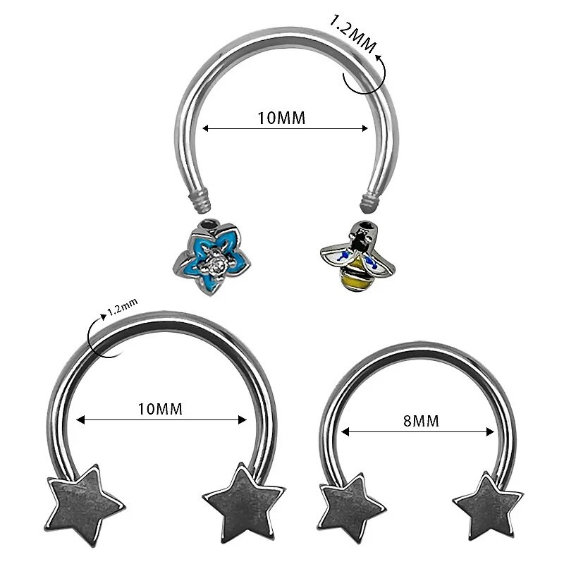 1db Holdcsillag orrgyűrű karika Septum piercing rozsdamentes acél spirál fülporc fülbevaló Tragus BCR patkó testékszer 16G