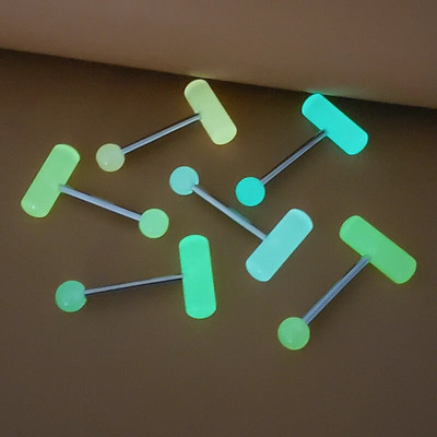 6gab Gaismas mirdzums tumsā mēles gredzeni Stud Nipple Piercing Barbell Bar Akrila skrimšļa auskars Helix ķermeņa rotaslietas 14G