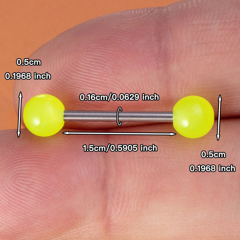 6gab Gaismas mirdzums tumsā mēles gredzeni Stud Nipple Piercing Barbell Bar Akrila skrimšļa auskars Helix ķermeņa rotaslietas 14G