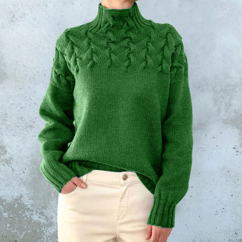 Ежедневни дамски пуловери с висока яка Есен Зима Топли пуловери с качулка Усукани оребрени пуловери за жени Трикотажни плътни горнища