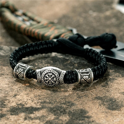 MKENDN Brățară de supraviețuire cu mărgele de mărgele rune vikinge de epocă Norse Viking Brățară de supraviețuire pentru bărbați, femei, lucrată manual, brățară reglabilă, bijuterii Paracord