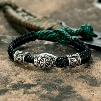 MKENDN Brățară de supraviețuire cu mărgele de mărgele rune vikinge de epocă Norse Viking Brățară de supraviețuire pentru bărbați, femei, lucrată manual, brățară reglabilă, bijuterii Paracord