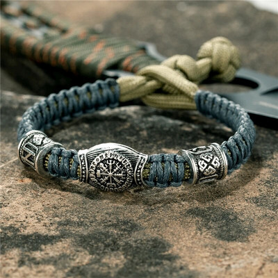 MKENDN Brățară de supraviețuire cu mărgele de mărgele rune vikinge de epocă Norse Viking Brățară de supraviețuire pentru bărbați, femei, lucrată manual, brățară reglabilă, bijuterii Paracord
