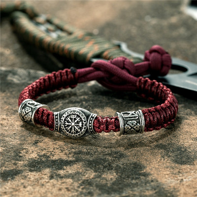 MKENDN Brățară de supraviețuire cu mărgele de mărgele rune vikinge de epocă Norse Viking Brățară de supraviețuire pentru bărbați, femei, lucrată manual, brățară reglabilă, bijuterii Paracord
