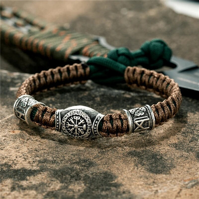 MKENDN Brățară de supraviețuire cu mărgele de mărgele rune vikinge de epocă Norse Viking Brățară de supraviețuire pentru bărbați, femei, lucrată manual, brățară reglabilă, bijuterii Paracord