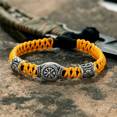 MKENDN Brățară de supraviețuire cu mărgele de mărgele rune vikinge de epocă Norse Viking Brățară de supraviețuire pentru bărbați, femei, lucrată manual, brățară reglabilă, bijuterii Paracord