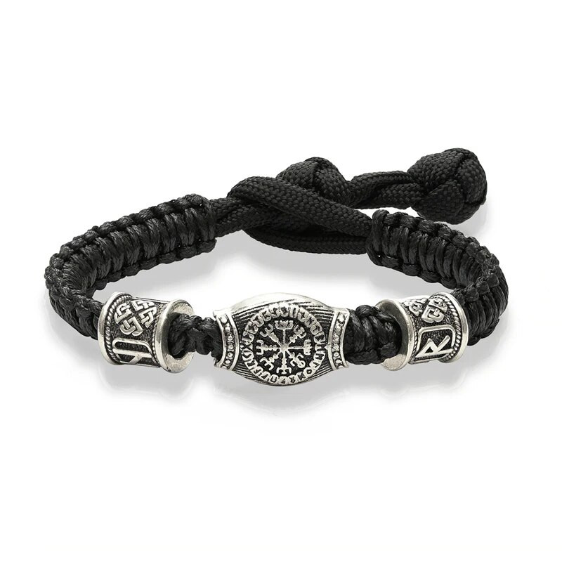 MKENDN Brățară de supraviețuire cu mărgele de mărgele rune vikinge de epocă Norse Viking Brățară de supraviețuire pentru bărbați, femei, lucrată manual, brățară reglabilă, bijuterii Paracord
