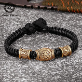 Norvēģijas rūnas Kompass Paracord Virve Rokassprādzes Vīriešu Antikvariāts Bronzas Izdzīvošanas Štropes Rokassiksnas Vikingi Amulets Šarms Roku darbs Rotaslietas