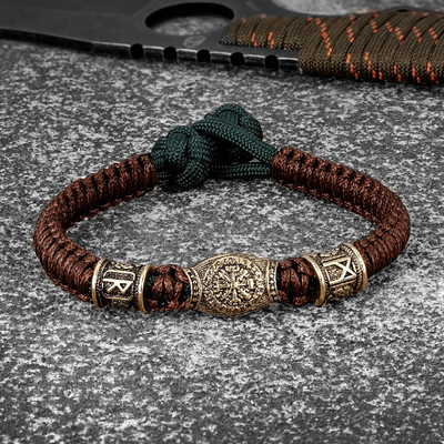 Norvēģijas rūnas Kompass Paracord Virve Rokassprādzes Vīriešu Antikvariāts Bronzas Izdzīvošanas Štropes Rokassiksnas Vikingi Amulets Šarms Roku darbs Rotaslietas