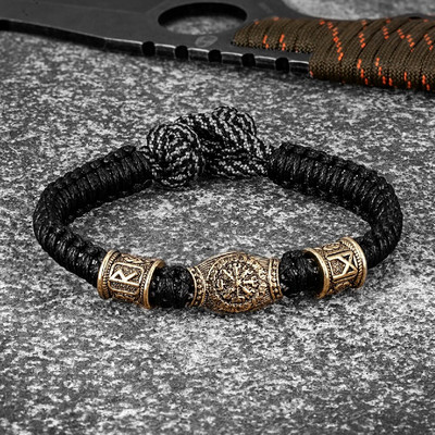 Norvēģijas rūnas Kompass Paracord Virve Rokassprādzes Vīriešu Antikvariāts Bronzas Izdzīvošanas Štropes Rokassiksnas Vikingi Amulets Šarms Roku darbs Rotaslietas
