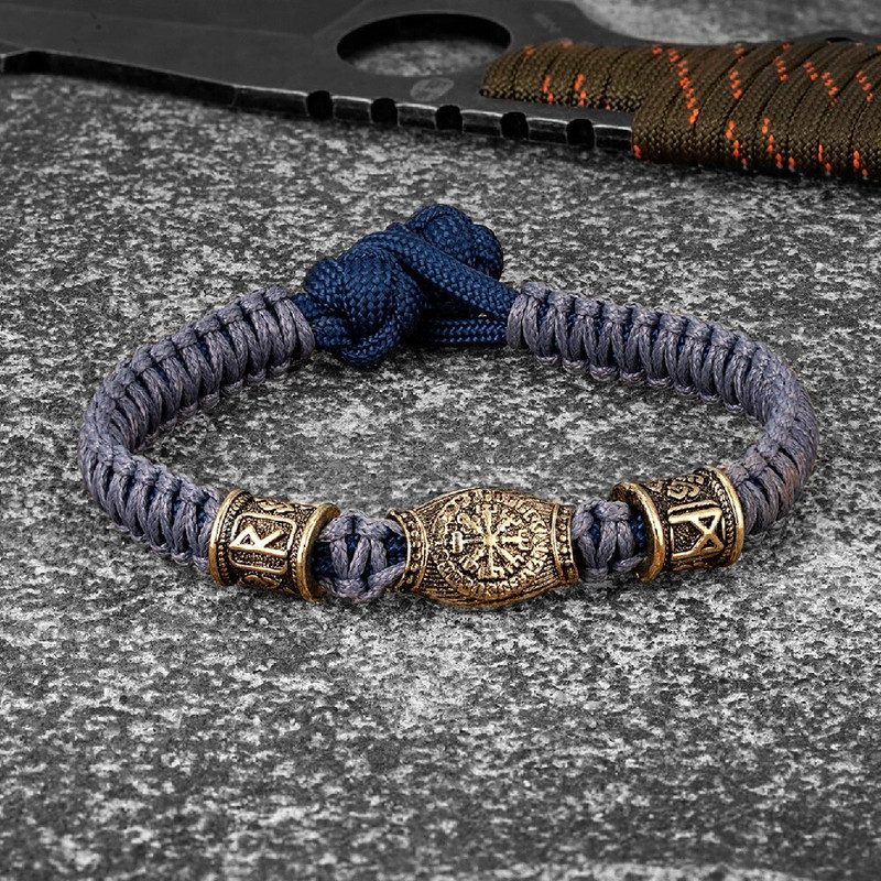 Norvēģijas rūnas Kompass Paracord Virve Rokassprādzes Vīriešu Antikvariāts Bronzas Izdzīvošanas Štropes Rokassiksnas Vikingi Amulets Šarms Roku darbs Rotaslietas