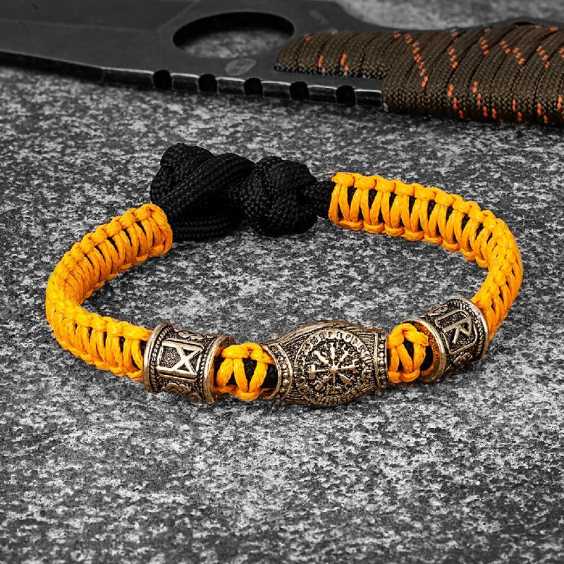 Norvēģijas rūnas Kompass Paracord Virve Rokassprādzes Vīriešu Antikvariāts Bronzas Izdzīvošanas Štropes Rokassiksnas Vikingi Amulets Šarms Roku darbs Rotaslietas