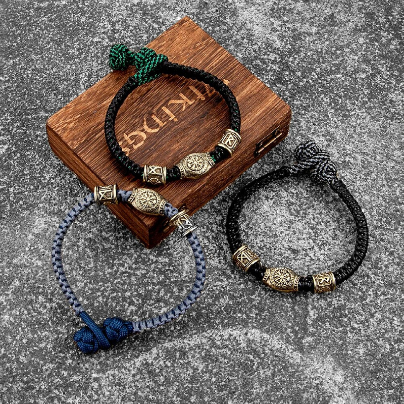 Norvēģijas rūnas Kompass Paracord Virve Rokassprādzes Vīriešu Antikvariāts Bronzas Izdzīvošanas Štropes Rokassiksnas Vikingi Amulets Šarms Roku darbs Rotaslietas