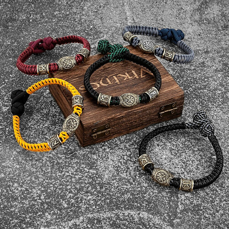Norvēģijas rūnas Kompass Paracord Virve Rokassprādzes Vīriešu Antikvariāts Bronzas Izdzīvošanas Štropes Rokassiksnas Vikingi Amulets Šarms Roku darbs Rotaslietas