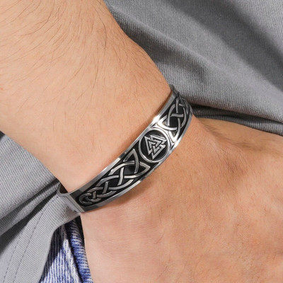My shape Triskel Symbol Viking Cuff Bangle for Men Celtics Knot Ireland Valknut Гривна от неръждаема стомана Vintage Nordic Jewelry