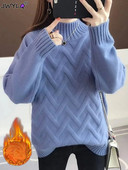 Χειμωνιάτικο ζιβάγκο Thicken Plus Βελούδινο Πουλόβερ Γυναικεία Casual Ζεστά Πλεκτά Πουλόβερ Κορεατικά Πλεκτά με επένδυση Fleece Πλεκτό με ραβδώσεις