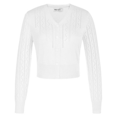 GRACE KARIN Sieviešu apgriezts jakas V veida kakla izgriezums, poga uz leju, atvērta priekšpusē, rievota trikotāža paraustīt plecus Viegli trikotāžas topi Džemperis A30