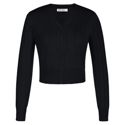 GRACE KARIN Sieviešu apgriezts jakas V veida kakla izgriezums, poga uz leju, atvērta priekšpusē, rievota trikotāža paraustīt plecus Viegli trikotāžas topi Džemperis A30