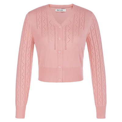 GRACE KARIN Sieviešu apgriezts jakas V veida kakla izgriezums, poga uz leju, atvērta priekšpusē, rievota trikotāža paraustīt plecus Viegli trikotāžas topi Džemperis A30