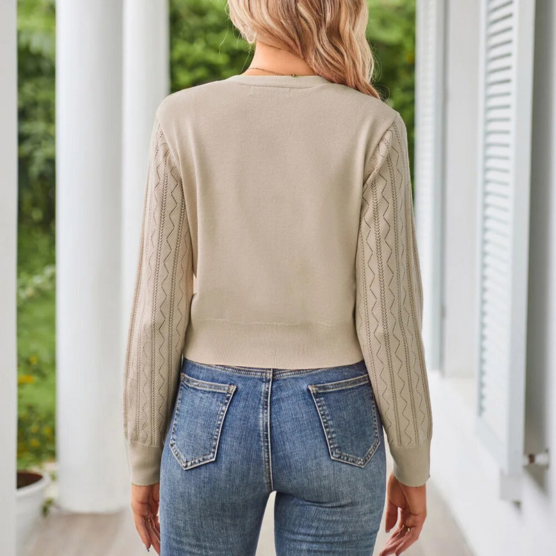 GRACE KARIN Sieviešu apgriezts jakas V veida kakla izgriezums, poga uz leju, atvērta priekšpusē, rievota trikotāža paraustīt plecus Viegli trikotāžas topi Džemperis A30