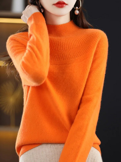 Jauns šiks rudens ziemas 100% merino vilnas džemperis sievietēm ar dobu kakla izgriezumu kašmira trikotāžas sieviešu pamata apģērbu tops
