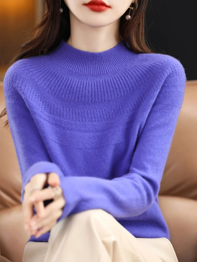 Jauns šiks rudens ziemas 100% merino vilnas džemperis sievietēm ar dobu kakla izgriezumu kašmira trikotāžas sieviešu pamata apģērbu tops