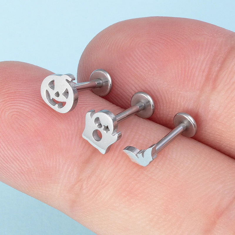 1/3gab Helovīna lūpu gredzens Pīrsings Labret Stud Auskars Ausu skrimslis Tragus Helix Nerūsējošā tērauda stienis sievietēm Vīriešu ķermeņa rotaslietas