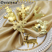 6Gb Ziemassvētku tēmas salvešu gredzens zelta metāla Ziemassvētku sniegpārsla aļņa sniegavīrs salvešu turētājs Jaungada kāzu ballītei Ziemassvētku dekors