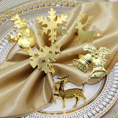 6Gb Ziemassvētku tēmas salvešu gredzens zelta metāla Ziemassvētku sniegpārsla aļņa sniegavīrs salvešu turētājs Jaungada kāzu ballītei Ziemassvētku dekors