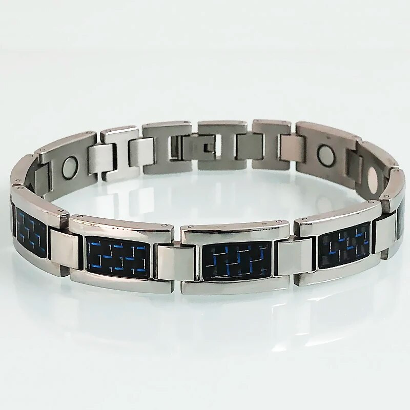 Germanium Energy Health Care Bio Vīriešu magnētiskās rokassprādzes zilas oglekļa šķiedras titāna tērauda ķēde Man Homme aproču rotaslietas