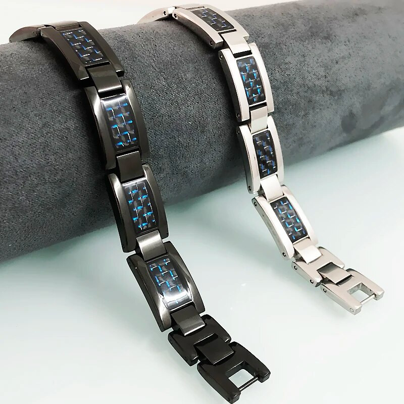Germanium Energy Health Care Bio Vīriešu magnētiskās rokassprādzes zilas oglekļa šķiedras titāna tērauda ķēde Man Homme aproču rotaslietas