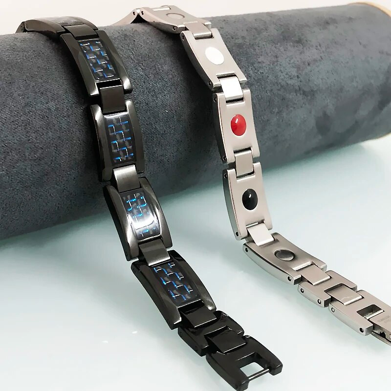 Germanium Energy Health Care Bio Vīriešu magnētiskās rokassprādzes zilas oglekļa šķiedras titāna tērauda ķēde Man Homme aproču rotaslietas