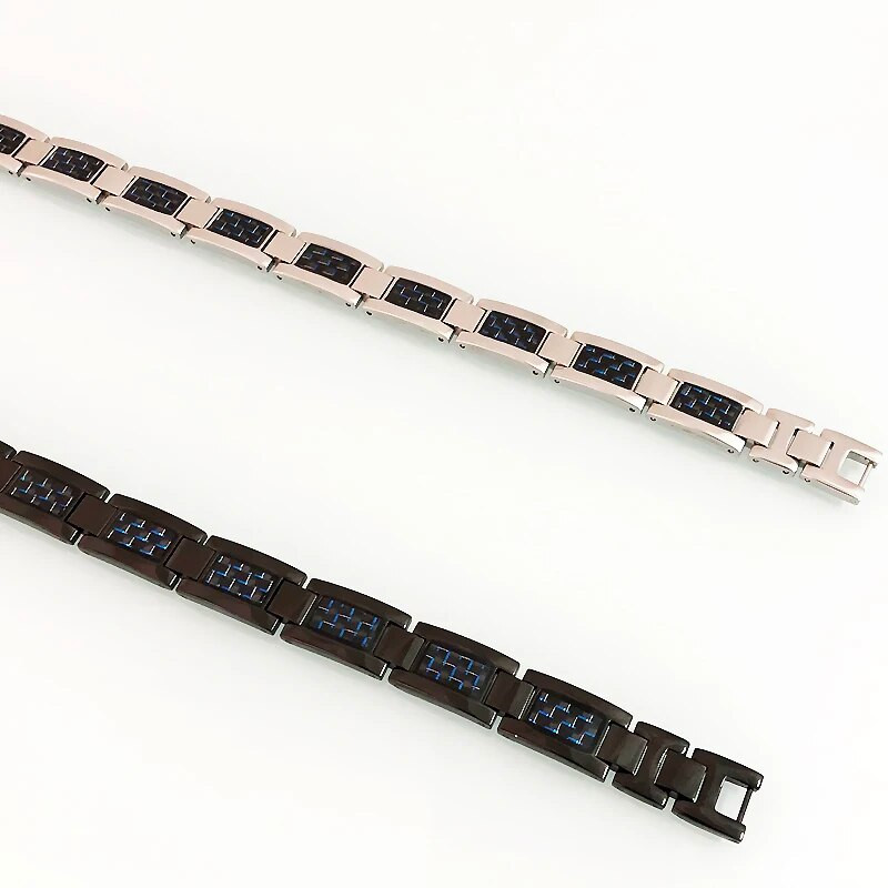 Germanium Energy Health Care Bio Vīriešu magnētiskās rokassprādzes zilas oglekļa šķiedras titāna tērauda ķēde Man Homme aproču rotaslietas