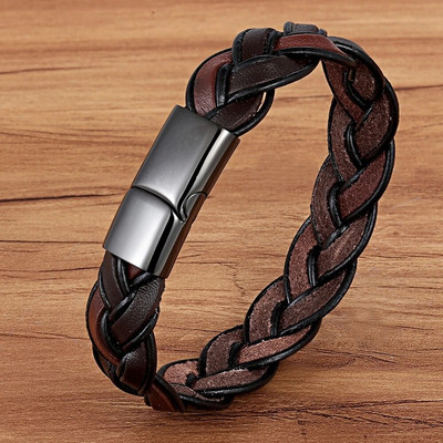 TYO New Fashion πλεκτό καφέ δερμάτινο βραχιόλι Ανδρικά κοσμήματα από ανοξείδωτο ατσάλι μαγνητικό κούμπωμα γούρι βραχιόλια ανδρικό λουράκι καρπού Δώρα