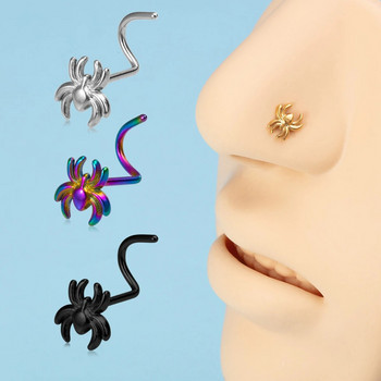 1 бр. Spider Nose Studs Пиърсинг на носа за жени, мъже, винт от неръждаема стомана, пръстен за ноздрите Nariz Stud Black Punk Body Jewelry Gift 20G
