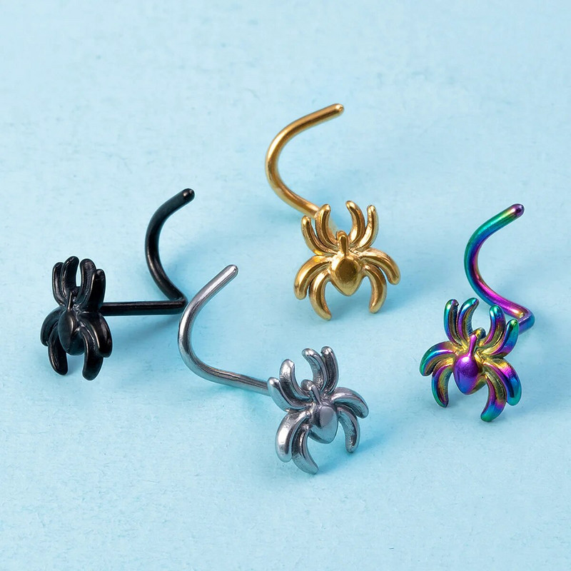 1 gab. Spider Nose Studs Deguna pīrsings sievietēm vīriešiem Nerūsējošā tērauda skrūvējams nāsis gredzens Nariz Stud melns punk ķermeņa rotaslietas dāvana 20G