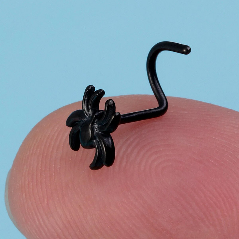 1 gab. Spider Nose Studs Deguna pīrsings sievietēm vīriešiem Nerūsējošā tērauda skrūvējams nāsis gredzens Nariz Stud melns punk ķermeņa rotaslietas dāvana 20G