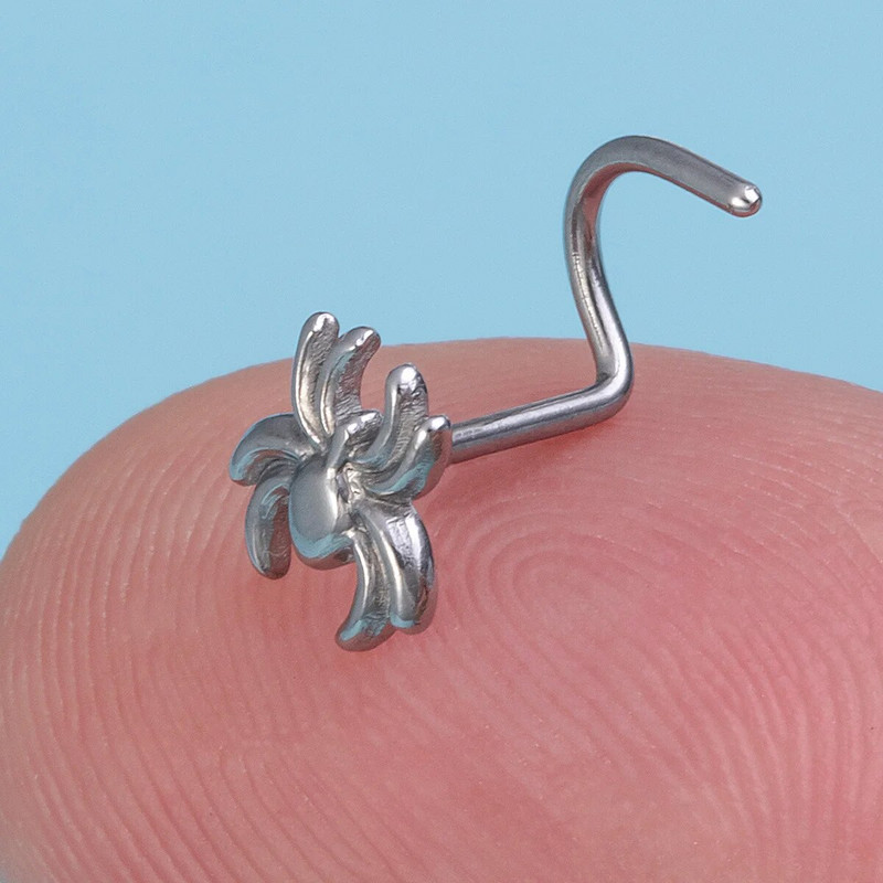1 gab. Spider Nose Studs Deguna pīrsings sievietēm vīriešiem Nerūsējošā tērauda skrūvējams nāsis gredzens Nariz Stud melns punk ķermeņa rotaslietas dāvana 20G