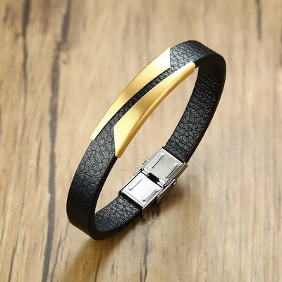 Vnox 10 mm stilīgas ģeometriskas matētas nerūsējošā tērauda stieņa ādas rokassprādzes vīriešiem regulējamas ikdienas sporta vīriešu pulseira aproces