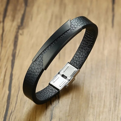 Vnox 10 mm stilīgas ģeometriskas matētas nerūsējošā tērauda stieņa ādas rokassprādzes vīriešiem regulējamas ikdienas sporta vīriešu pulseira aproces