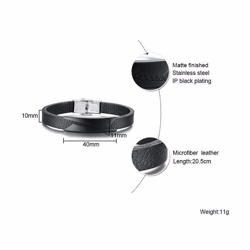 Vnox 10 mm stilīgas ģeometriskas matētas nerūsējošā tērauda stieņa ādas rokassprādzes vīriešiem regulējamas ikdienas sporta vīriešu pulseira aproces