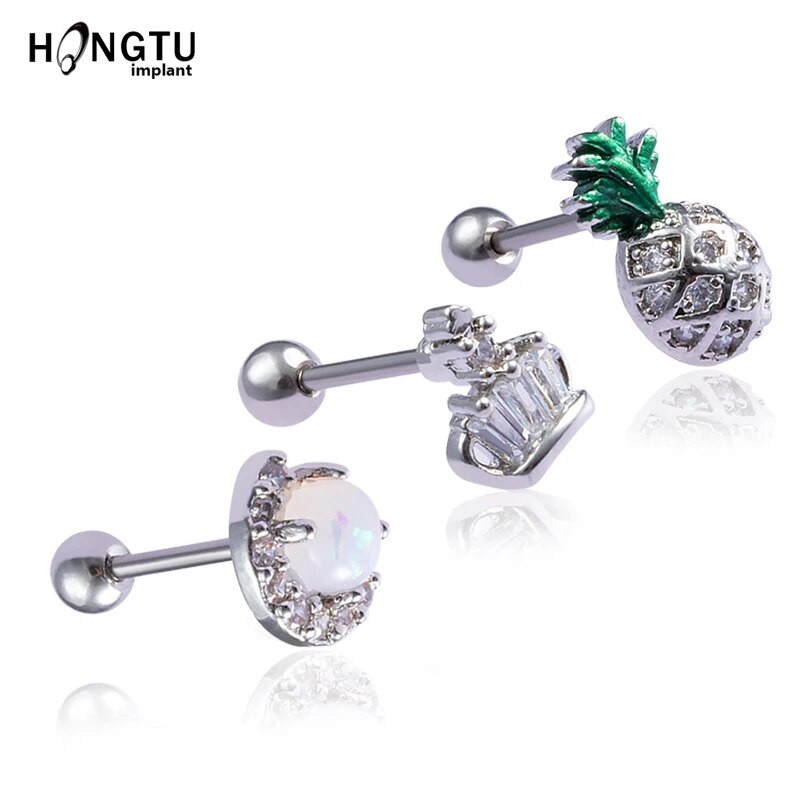 1Gb Ear Stud Circon Cartilag Auskars Eleganti Ausu gredzeni Tragus Pīrsings Sievietēm Helix Daith Ananāsu Pērlītes Ķermeņa Rotaslietas 20G