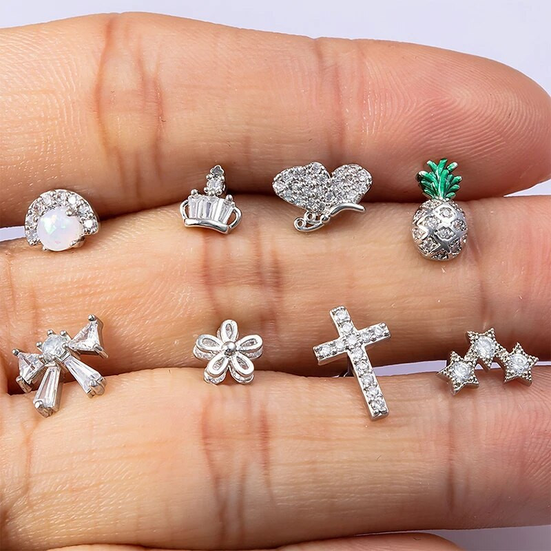 1Gb Ear Stud Circon Cartilag Auskars Eleganti Ausu gredzeni Tragus Pīrsings Sievietēm Helix Daith Ananāsu Pērlītes Ķermeņa Rotaslietas 20G