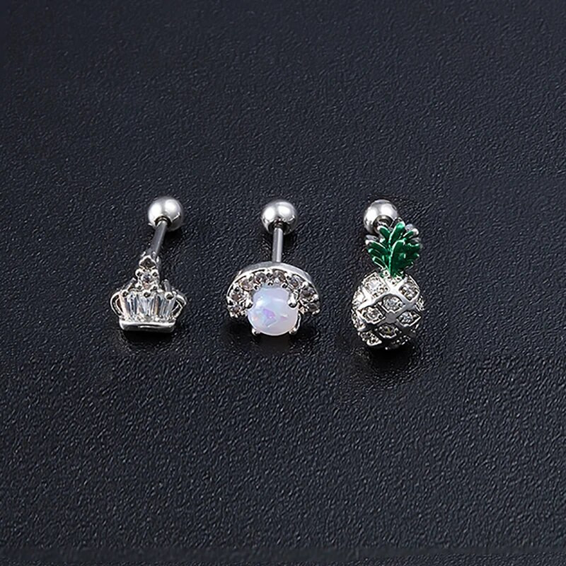 1Gb Ear Stud Circon Cartilag Auskars Eleganti Ausu gredzeni Tragus Pīrsings Sievietēm Helix Daith Ananāsu Pērlītes Ķermeņa Rotaslietas 20G