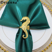 6Gb Zelta salvešu gredzeni Seahorse salvešu gredzenu turētāji ģimenes svētku vakariņām greznām banketu kāzu pusdienu galda dekorācijām