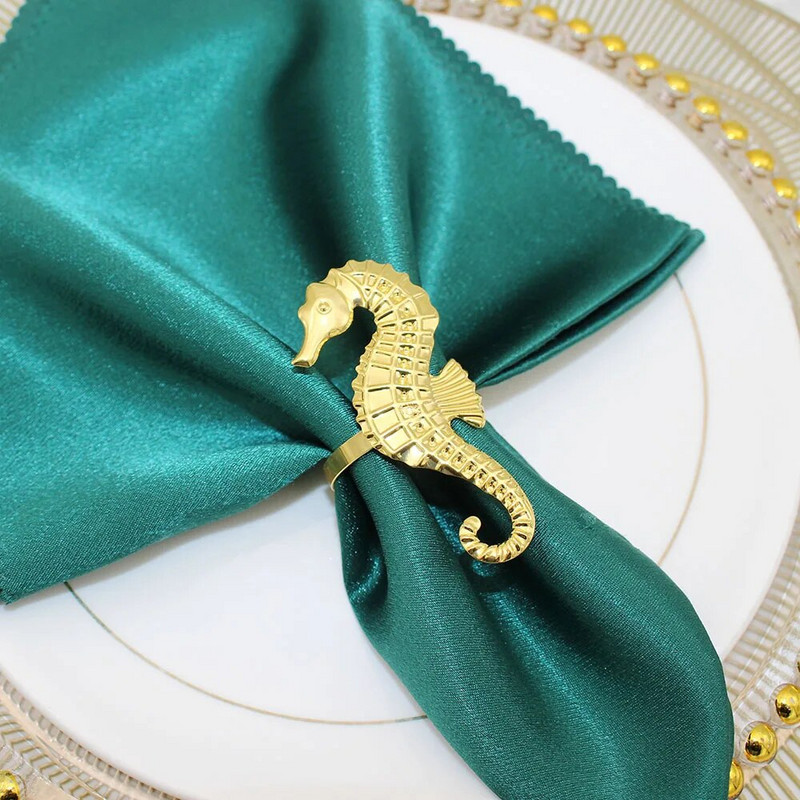 6Gb Zelta salvešu gredzeni Seahorse salvešu gredzenu turētāji ģimenes svētku vakariņām greznām banketu kāzu pusdienu galda dekorācijām