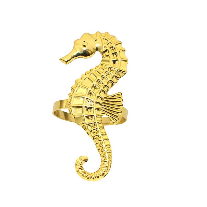 6Gb Zelta salvešu gredzeni Seahorse salvešu gredzenu turētāji ģimenes svētku vakariņām greznām banketu kāzu pusdienu galda dekorācijām