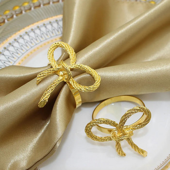 Δαχτυλίδια χαρτοπετσέτας με παπιγιόν 6 τμχ Μεταλλική χρυσή ασημένια θήκη χαρτοπετσέτας για τα Χριστούγεννα των Ευχαριστιών Διακοσμήσεις τραπεζιού για δείπνο γάμου HWM11