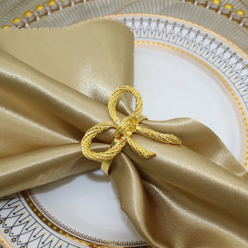 Δαχτυλίδια χαρτοπετσέτας με παπιγιόν 6 τμχ Μεταλλική χρυσή ασημένια θήκη χαρτοπετσέτας για τα Χριστούγεννα των Ευχαριστιών Διακοσμήσεις τραπεζιού για δείπνο γάμου HWM11