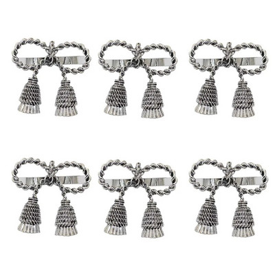 Δαχτυλίδια χαρτοπετσέτας με παπιγιόν 6 τμχ Μεταλλική χρυσή ασημένια θήκη χαρτοπετσέτας για τα Χριστούγεννα των Ευχαριστιών Διακοσμήσεις τραπεζιού για δείπνο γάμου HWM11